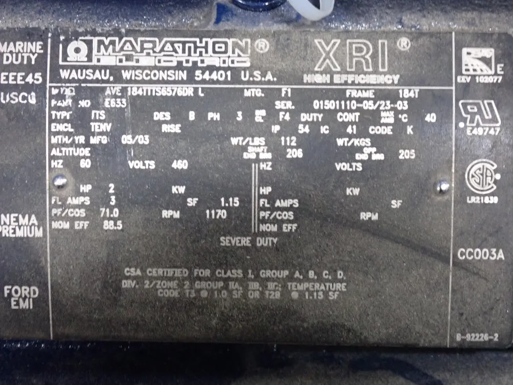 Marathon Electronic 2 Hp Motor - Ave184ttt56576drl