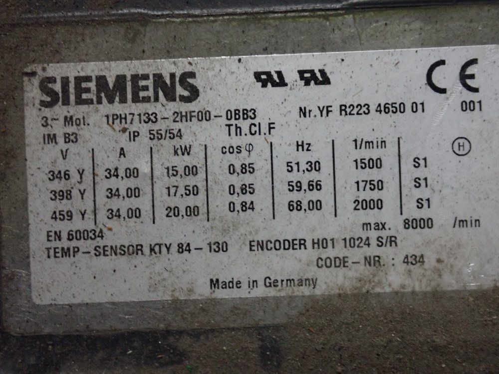 Siemens 15/17.5/20 Kw Servo Motor - 1ph7133-2hf00-0bb3