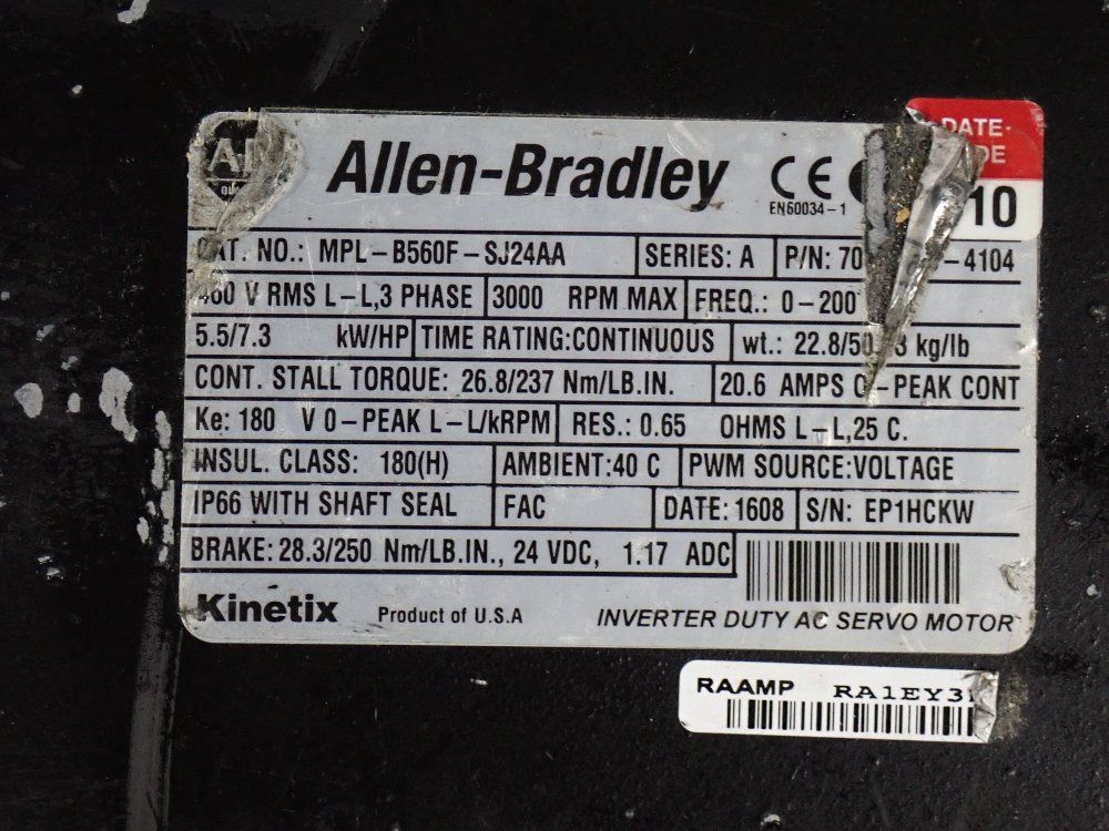 Allen Bradley Servo Motor - Mpl-b560f-sj24aa