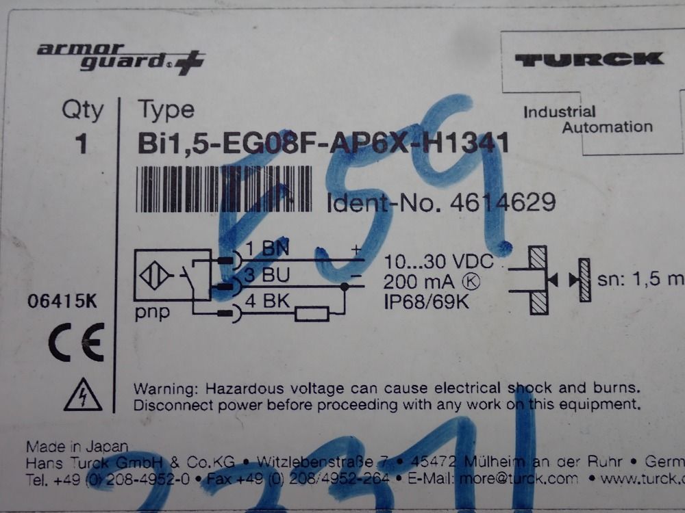 Turck Proximity Sensor, Stainless Steel Face, 2pcs - Bi1.5-eg08f-ap6x-h1341