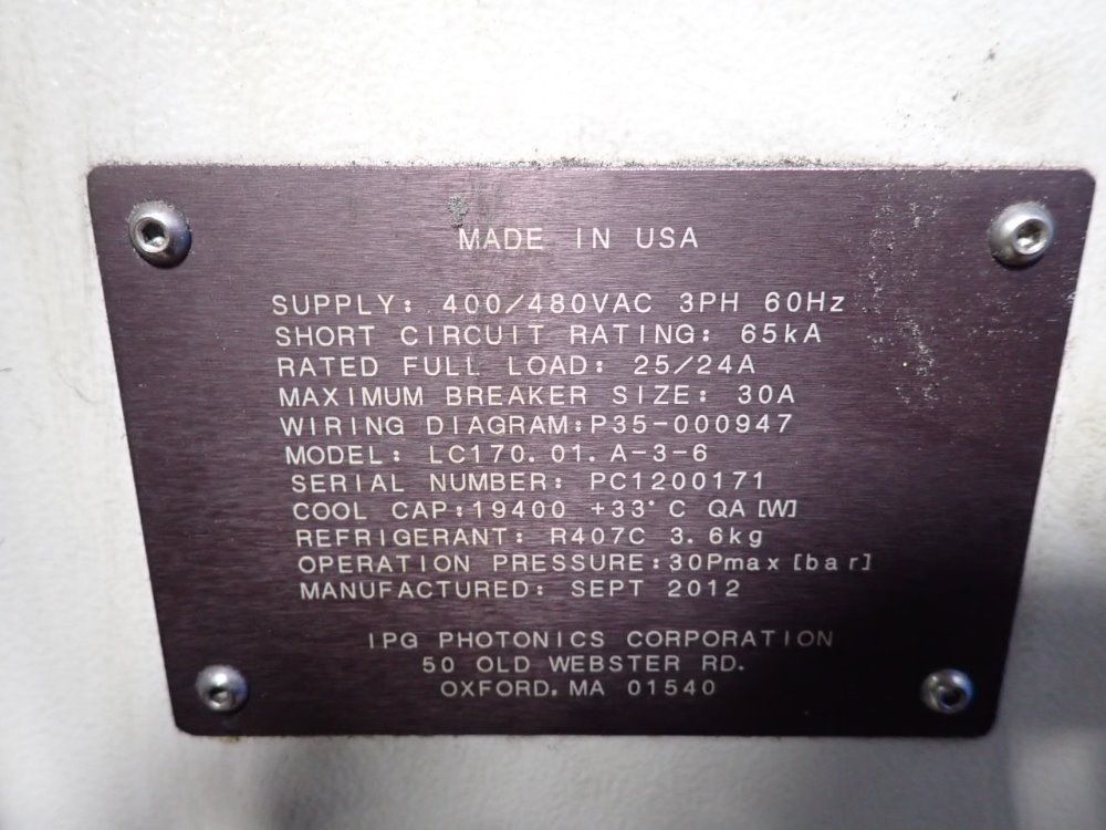 Ipg Photonics Corporation Pc1200171 Laser Chiller - Lc170.01.a-3-6