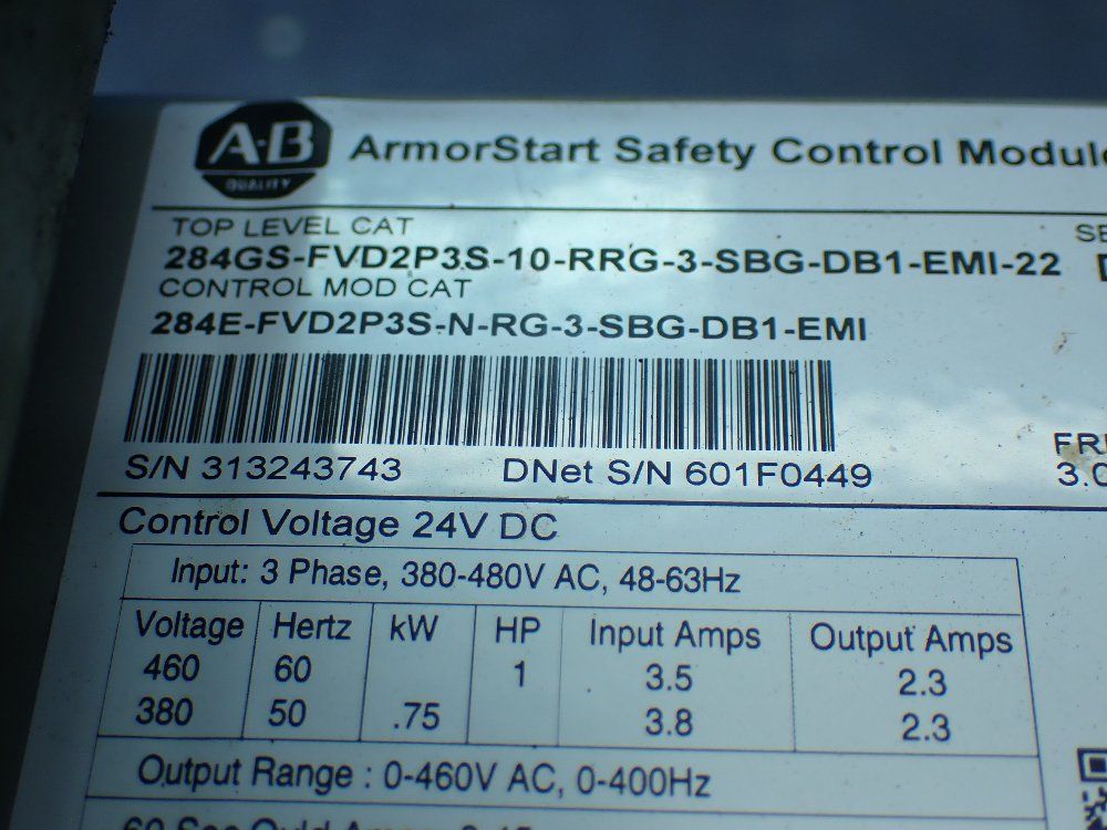 Allen-bradley Armorstart Safety Control Module W/280gs-fn-10-rg-22 - 284gs-fvd2p3s-10-rrg-3-sbg-db1-emi-22