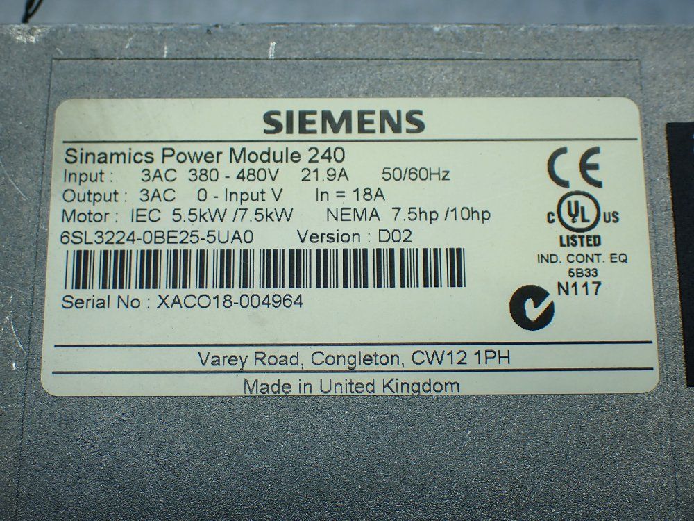 Siemens Sinamics Power Module - 6sl3224-0be25-5uac