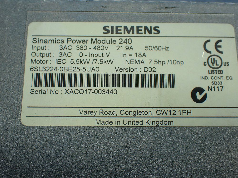 Siemens Sinamics Power Module. - 6sl3224-0be25-5uac