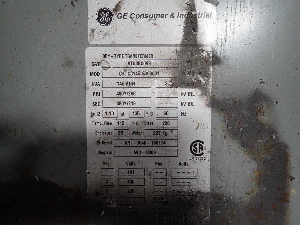 General Electric 145 Kva Transformer - 9t03b0099