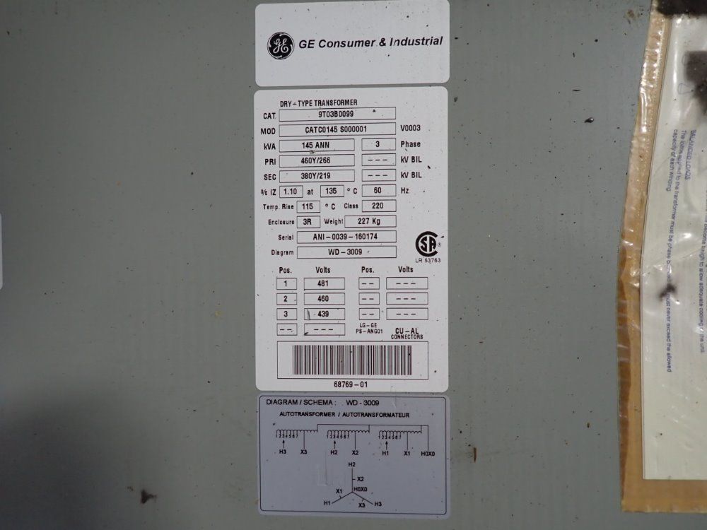 General Electric 145 Kva Transformer - 9t03b0099