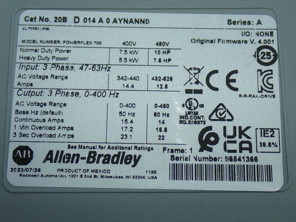 Allen-bradley Powerflex 700 Ac Servo Drive. - 20bd014a0aynann0