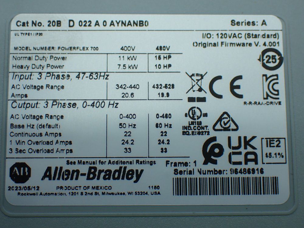 Allen-bradley Powerflex 700 Ac Servo Drive. - 20bd022a0aynanb0