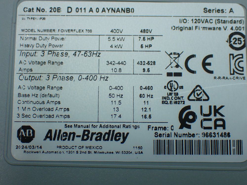 Allen-bradley Powerflex 700 Servo Drive Unit. - 20bd011a0aynanb0