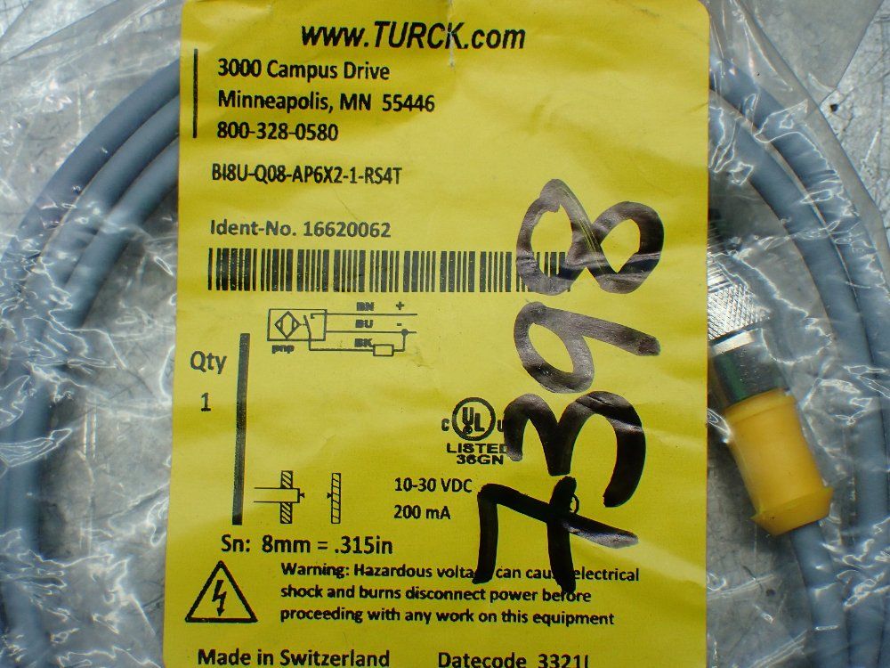 Turck Inductive Proximity Sensor. - Bi8u-q08-ap6x2-1-rs4t