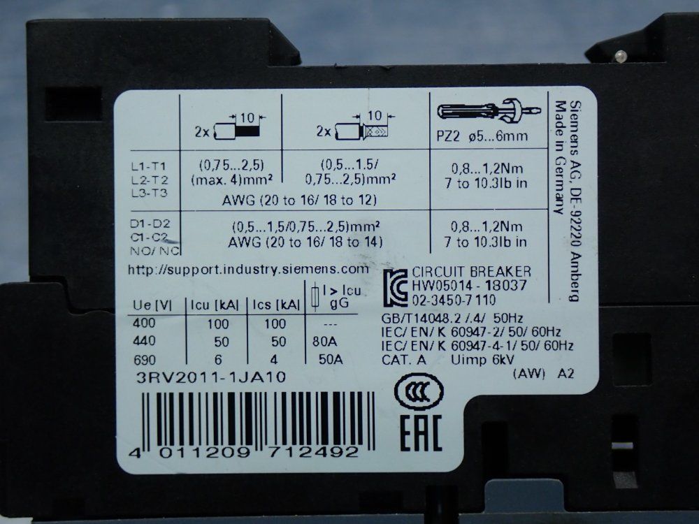 Siemens Circuit Breaker - 3rv2011-1ja10