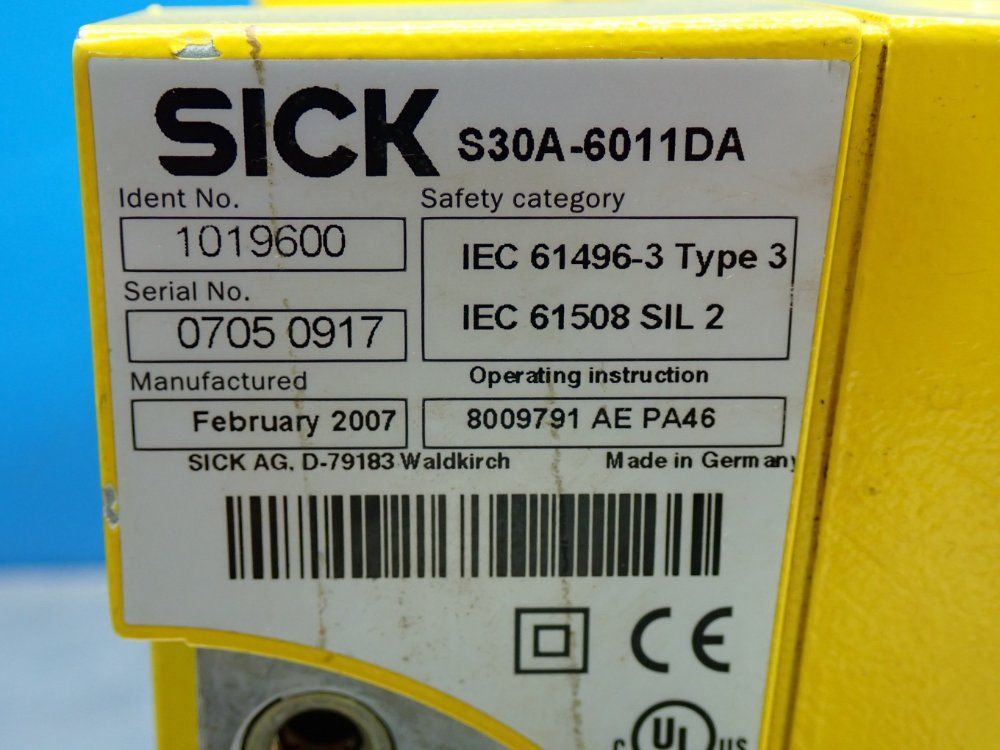 Sick 60ms Response 190deg Scanning Angle Safety Laser Scanner - S30a-6011da