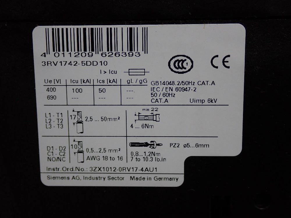 Siemens 25 Amp Circuit Breaker - 3rv1742-5dd10