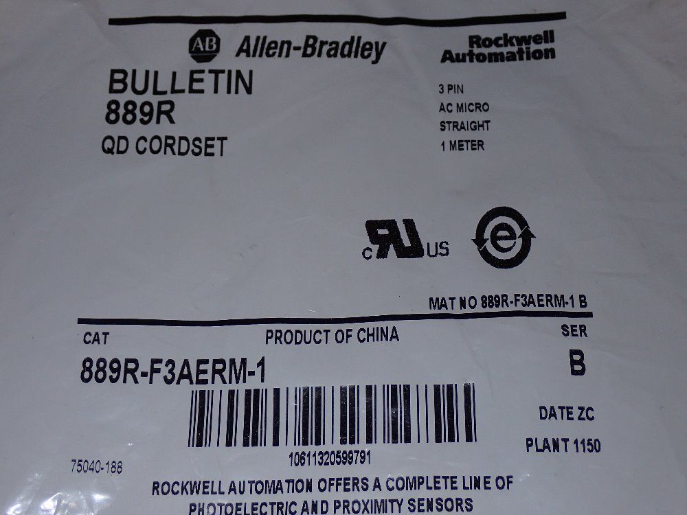 Allen Bradley 3 Pin Ac Micro Qd Cordset - 889r-f3aerm-1
