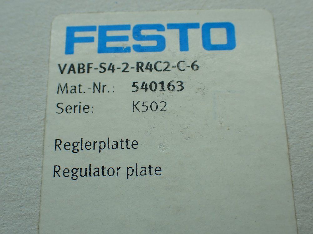 Festo Regulator Plate. 540163 - Vabf-s4-2-r4c2-c-6