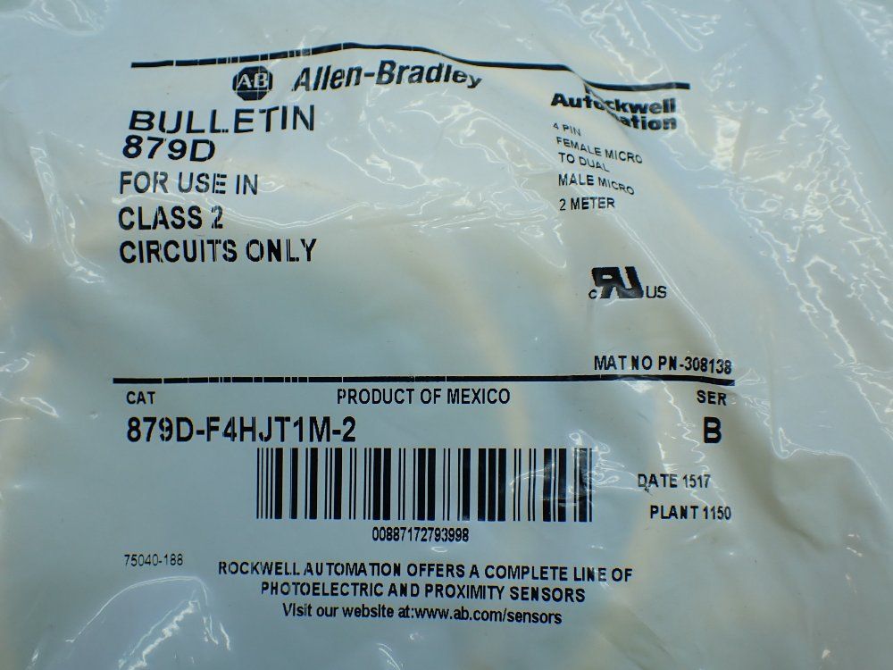 Allen-bradley 2 Meter 9 V / Y Cables. 4 Pin Female Micro To Male Micro - 879d-f4hjt1m-2