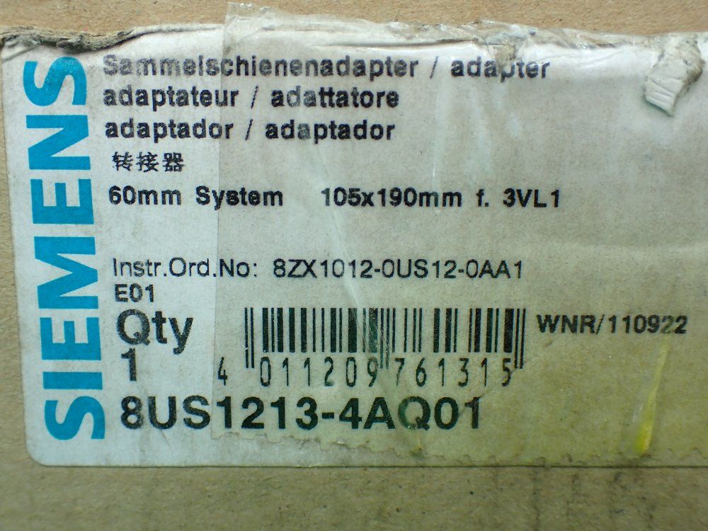 Siemens Busbar Adapter. - 8us1213-4aq01