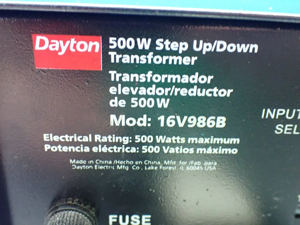 Dayton 500w Step Up/down Transformer - 16v986b