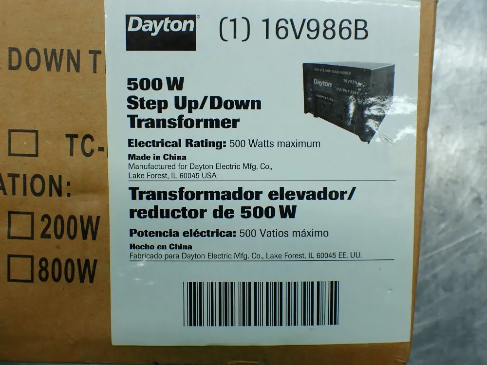 Dayton 500w Step Up/down Transformer - 16v986b