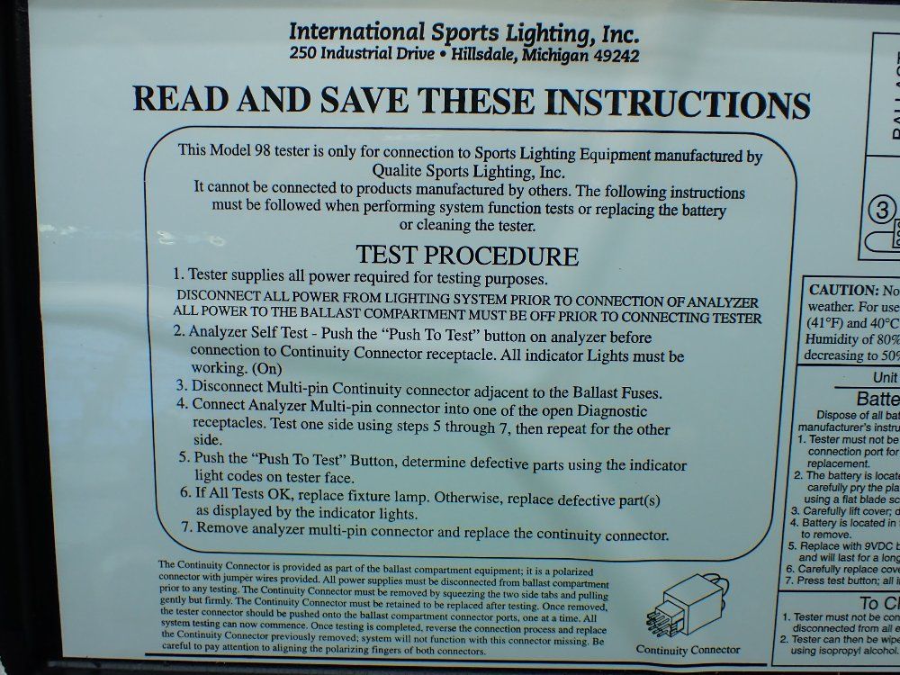 Qualite Sports Lighting Maintenance And Diagnostic System - Model 98