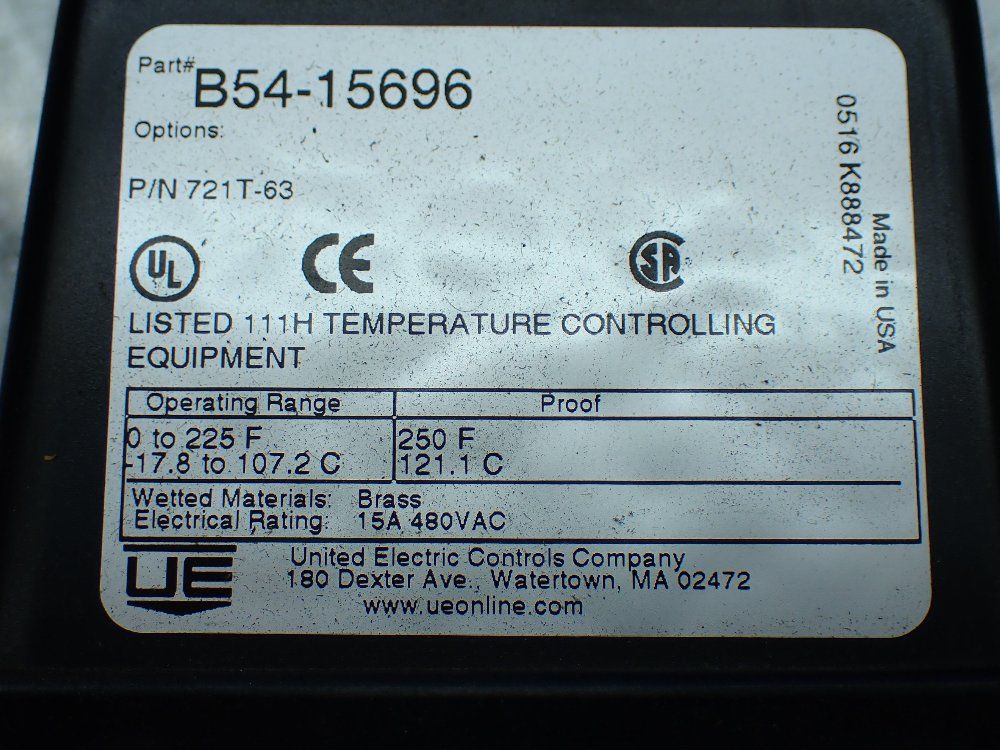 United Electric 0-255f Temperature Control - B54-15696