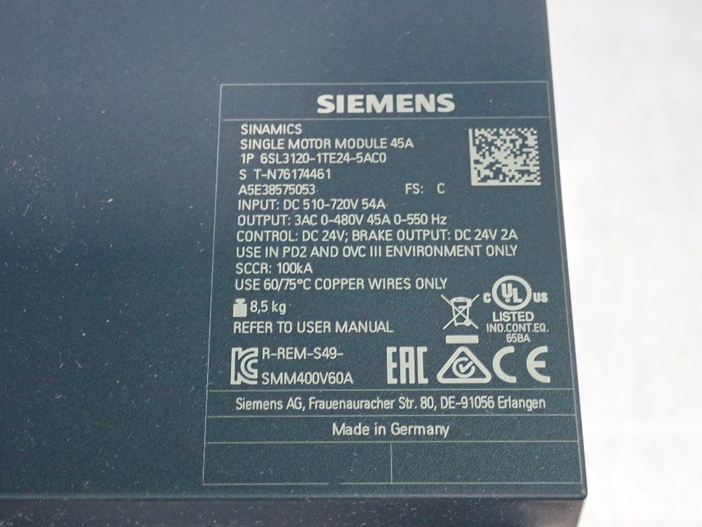 Siemens Frequency Converter - 6sl3120-1te24-5ac0