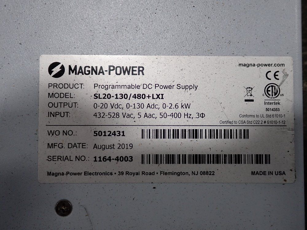 Magna-power Programable Dc Power Supply - Sl20-130/480+lxi