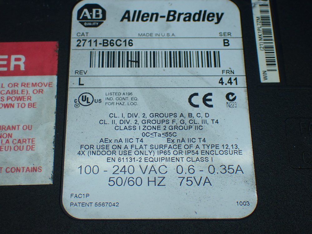 Allen-bradley Panelview 600 Operator Panel. - 2711-b6c16