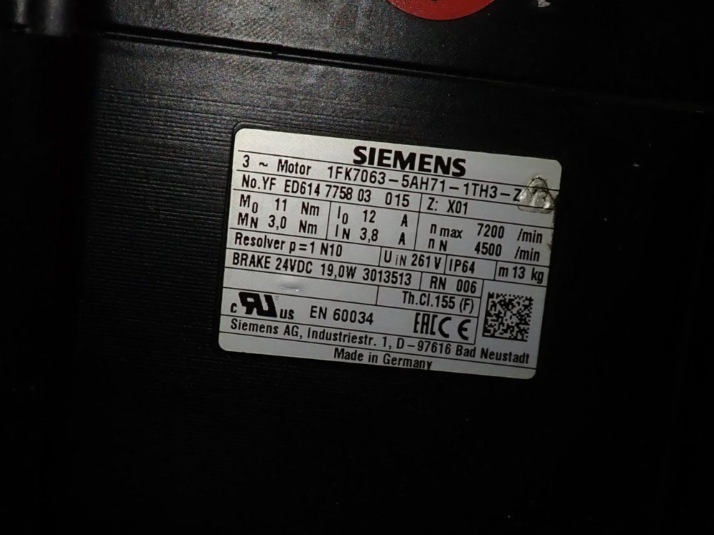 Siemens Servo Motor - 1fk7063-5ah71-1th3-1