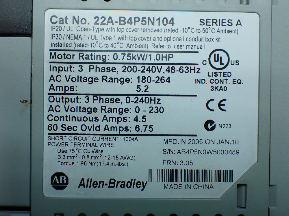 Allen-bradley 1hp Powerflex 4 Ac Servo Drive. - 22a-b4p5n104