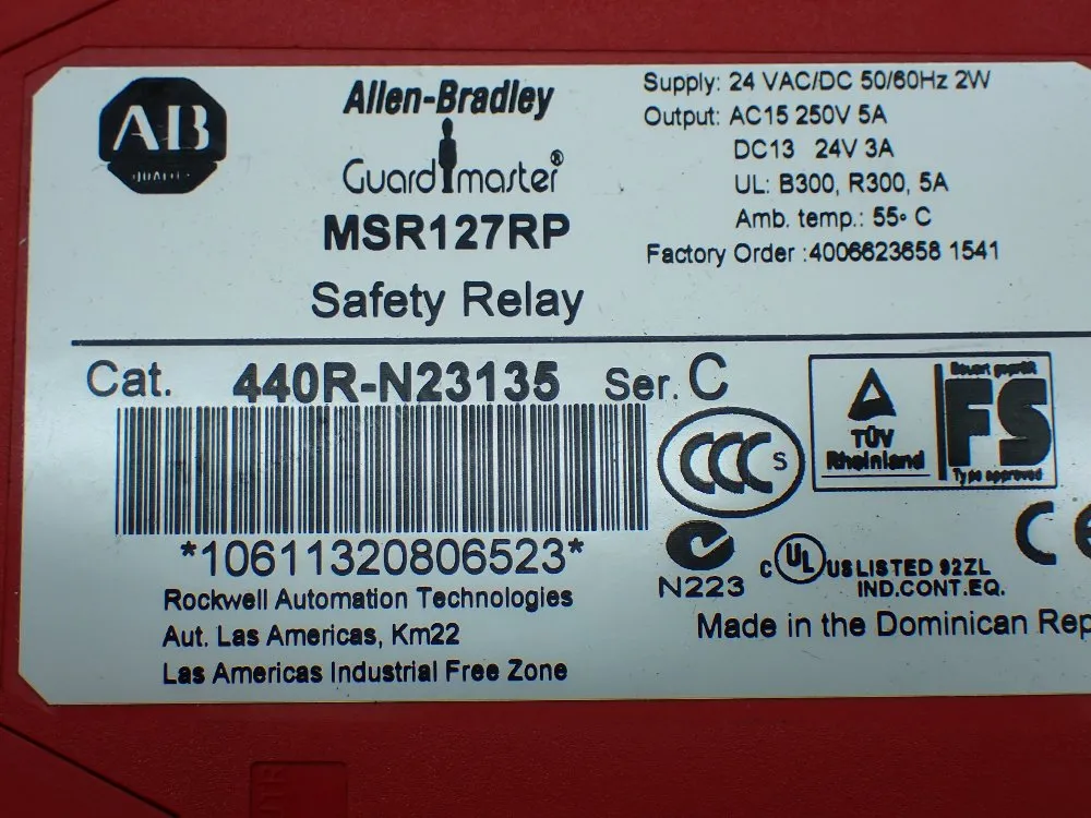 Allen-bradley Guardmaster Safety Relay. 440r-n23135 - Msr127rp