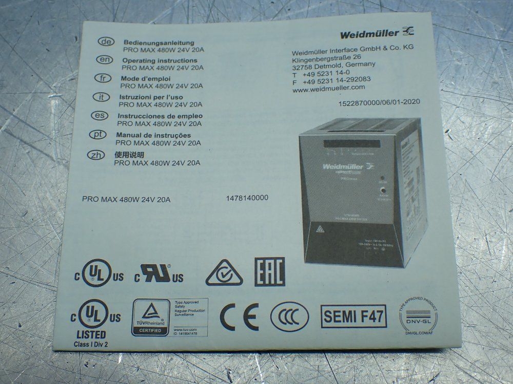 Weidmuller Connectpower Promax Power Supply. - 1478140000