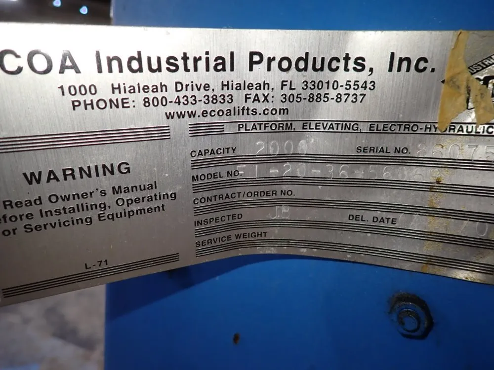 Ecoa Lifts 2000 Lbs Lift - El-20-36-56059
