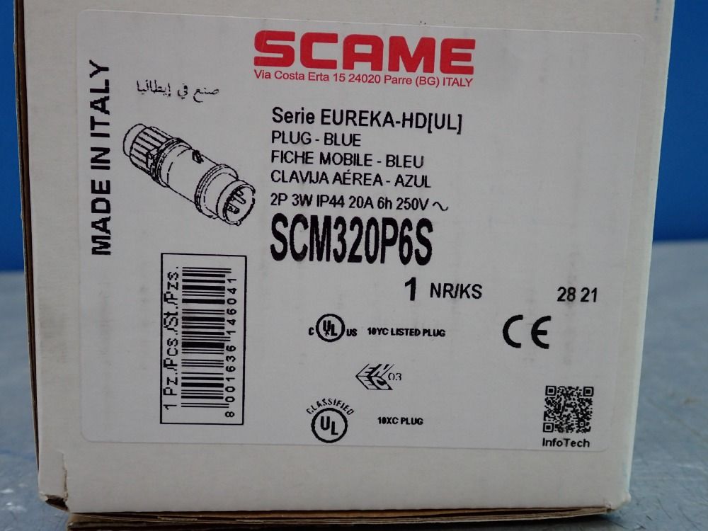 Scame Plug, 3 Pin, Ip44 - Scm320p6s