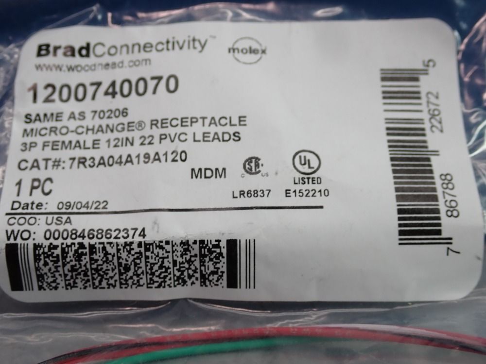 Molex Woodhead Cord Set, 18" Npt Mounting, 2 Pcs - 7r3a04a19a120