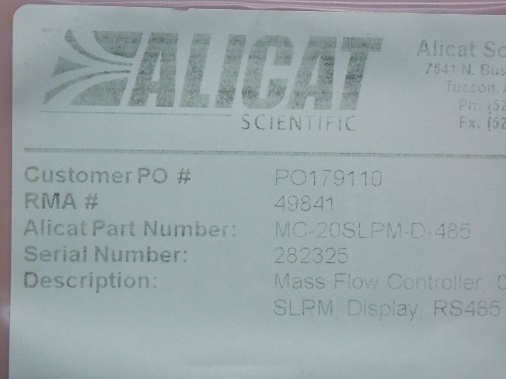 Alicat Laminar Dp Mass Flow Controller - Mc-20slpm-d-485