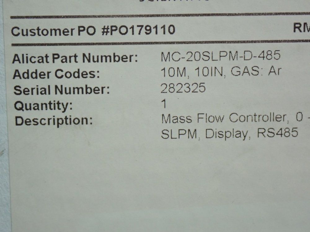 Alicat Laminar Dp Mass Flow Controller - Mc-20slpm-d-485