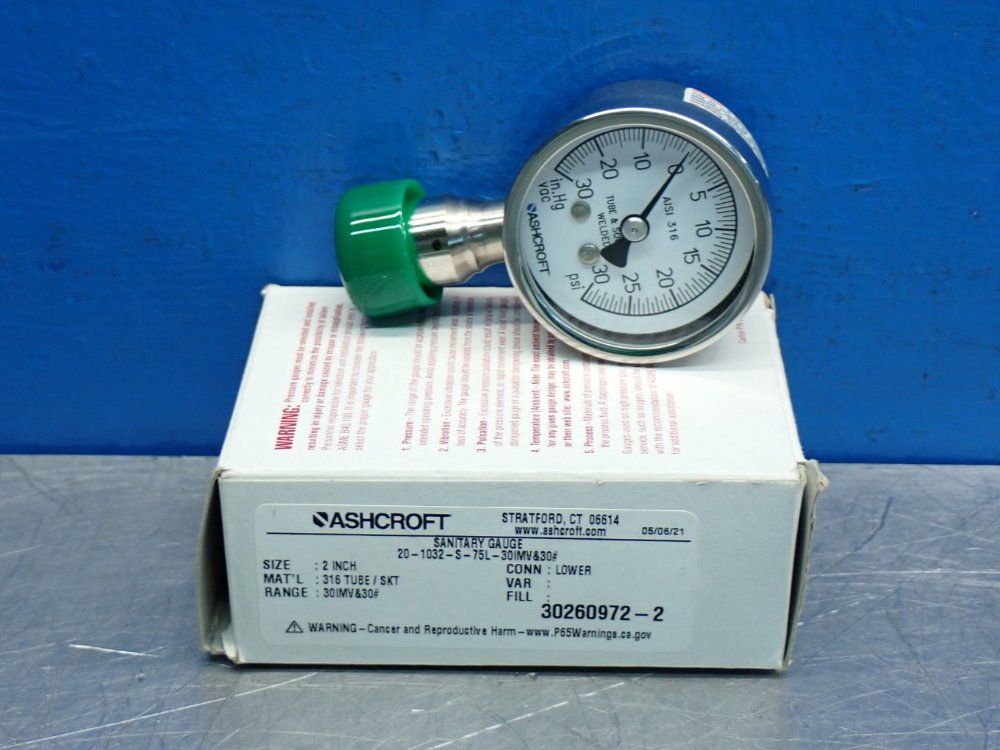 Ashcroft 0-30 Psi Sanitary Pressure Gauge - 201032s75l30imv&30#