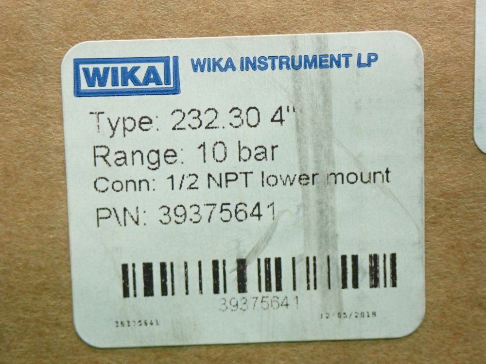 Wika 4", 10bar Bourdon Tube Pressure Gauge 232.30 - 232.30