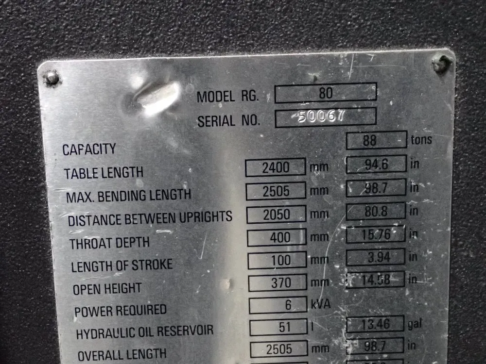 Amada 88 Ton X 94" Press Brake - Rg-80