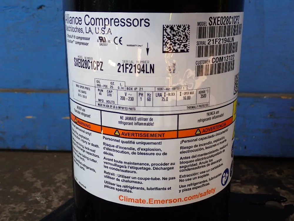 Alliance Compressors Climatuff Compressor - Sxe028c1cpz