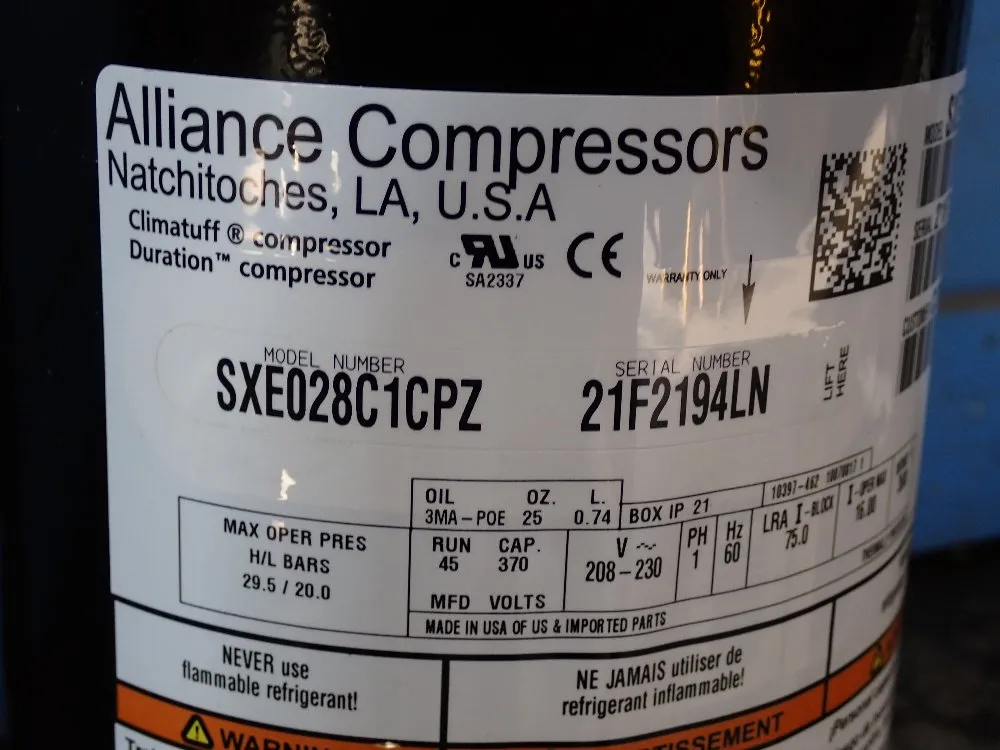 Alliance Compressors Climatuff Compressor - Sxe028c1cpz