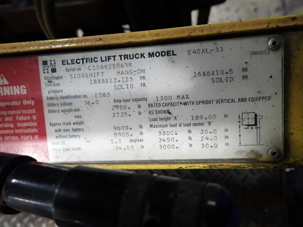 Hyster 3800 Lbs Electric Forklift - E40xl-33