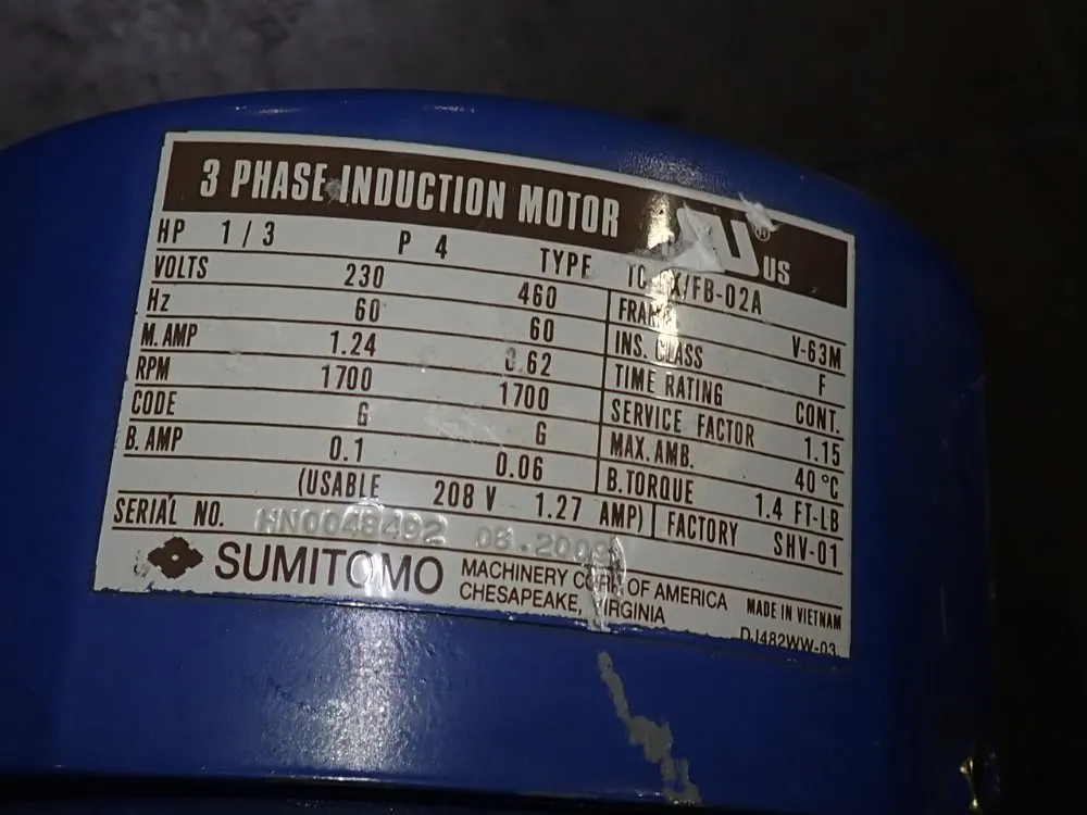 Sumitomo 1/3 Hp Gear Drive - Cnhm03-6095yc-b-43