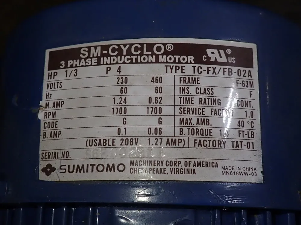 Sumitomo 1/3 Hp Gear Drive - Cnhm03-6100yc-b-59