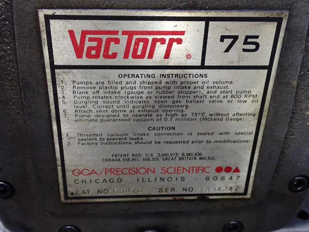 Gca/precision Scientific 1/2hp Vacuum Pump - 69076