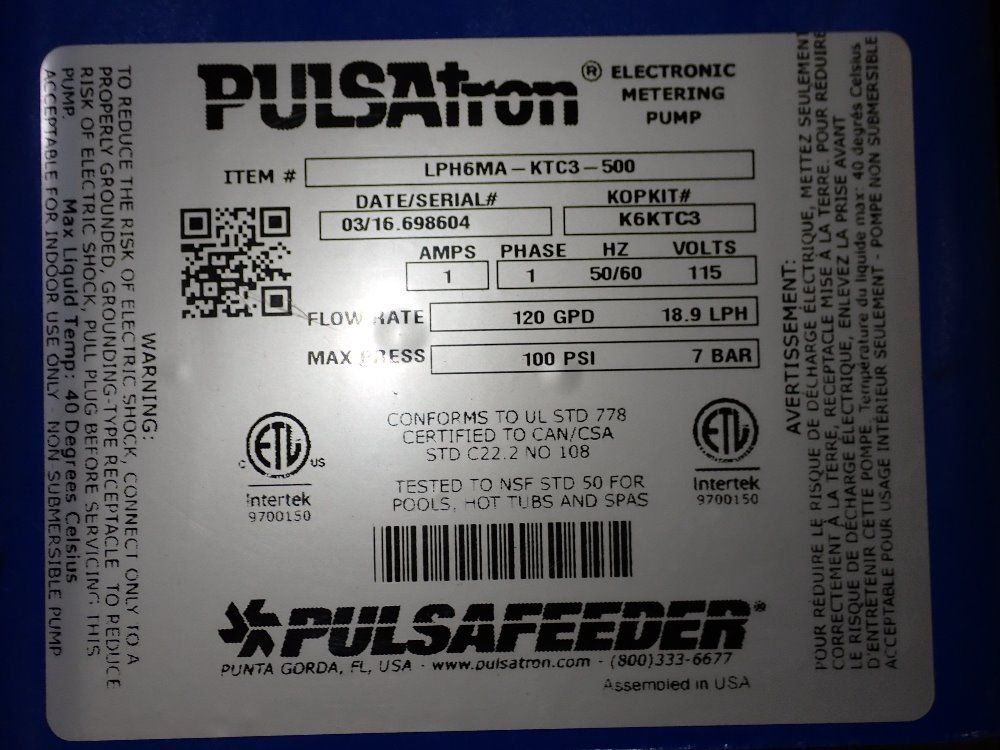 Pulsafeeder Electronic Metering Pump - Lph6ma-ktc3-500