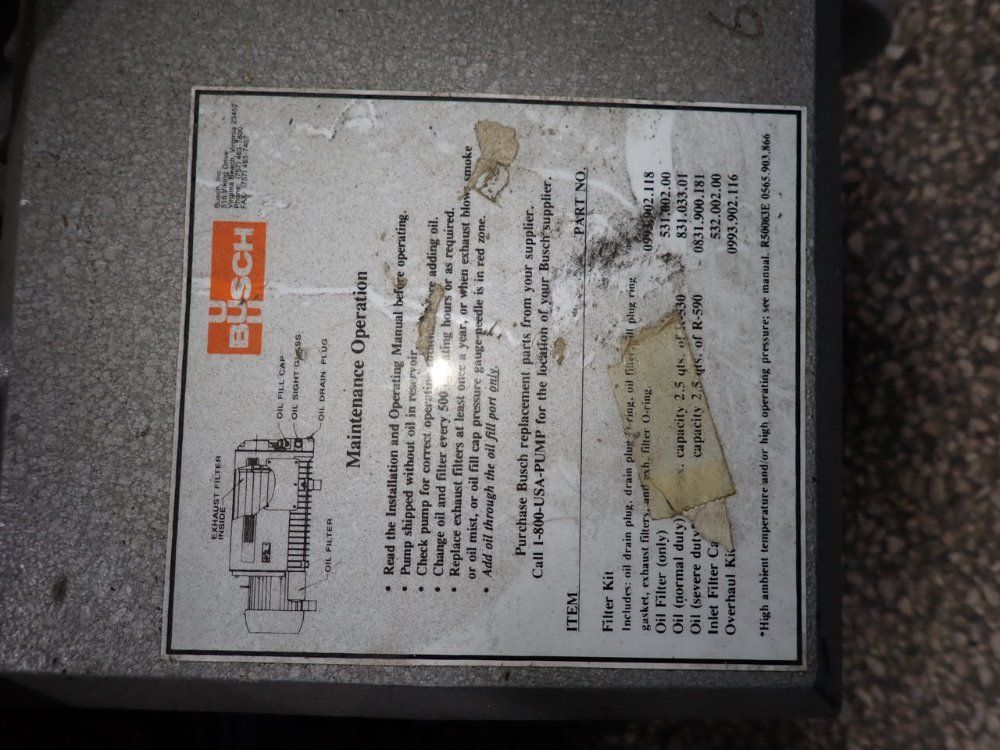 Busch 3 Hp Vacuum Pump - Rc0063.e506.1101