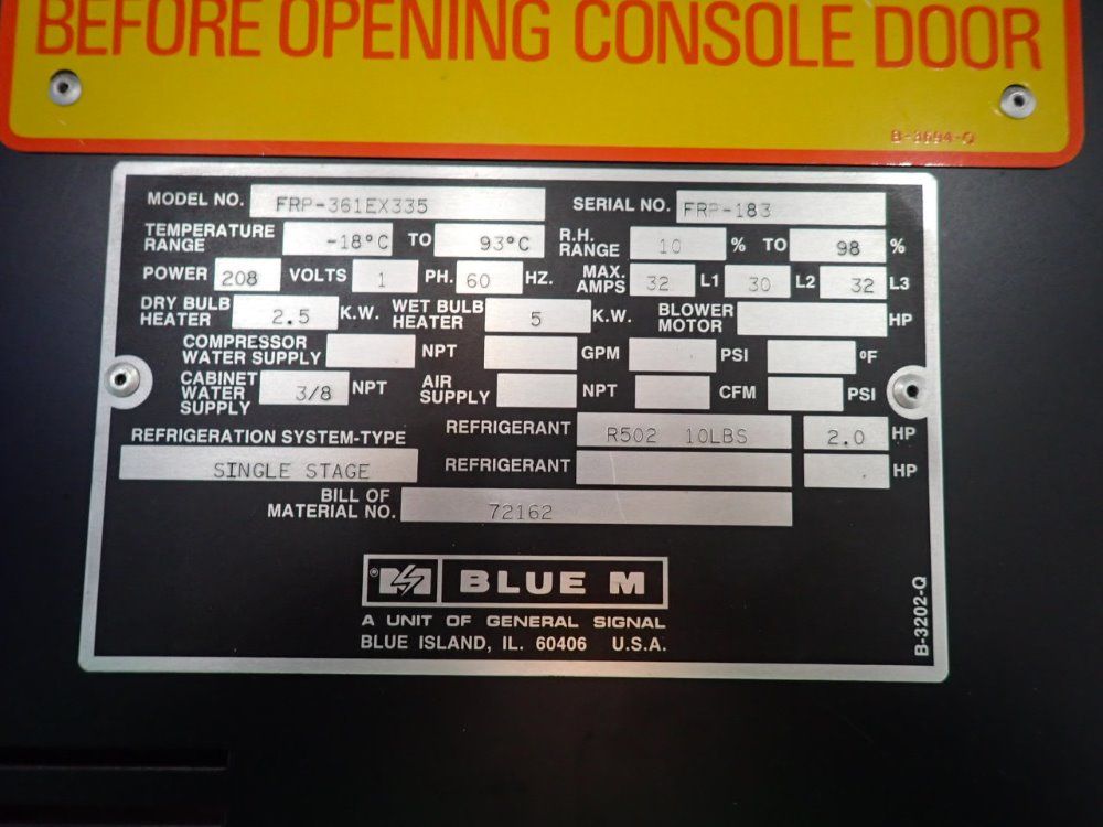 Blue M -18°c To 93°c Temperature Chamber - Frp-361ex335