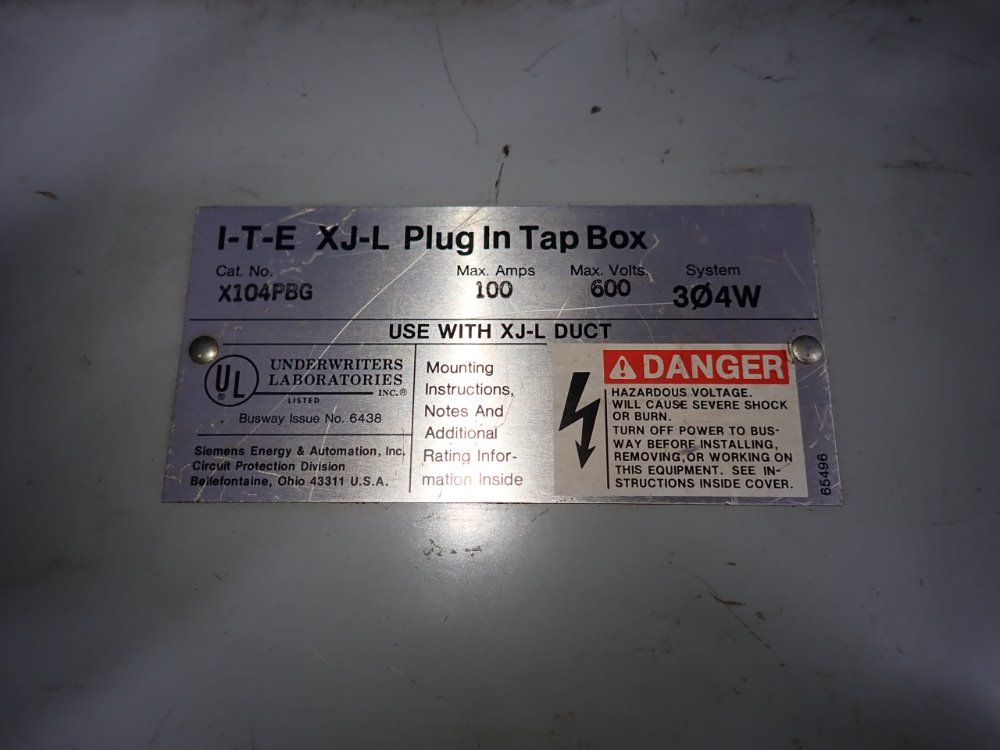 Siemens 100 Amps / 600 Vac Bus Plug - X104pbg